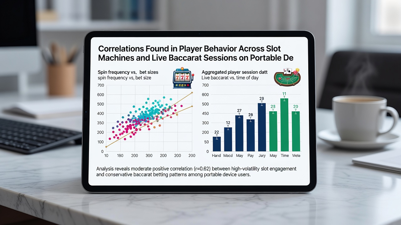 Analytics dashboard showing overlapping player session timelines for slots and baccarat on mobile devices with correlation metrics highlighted