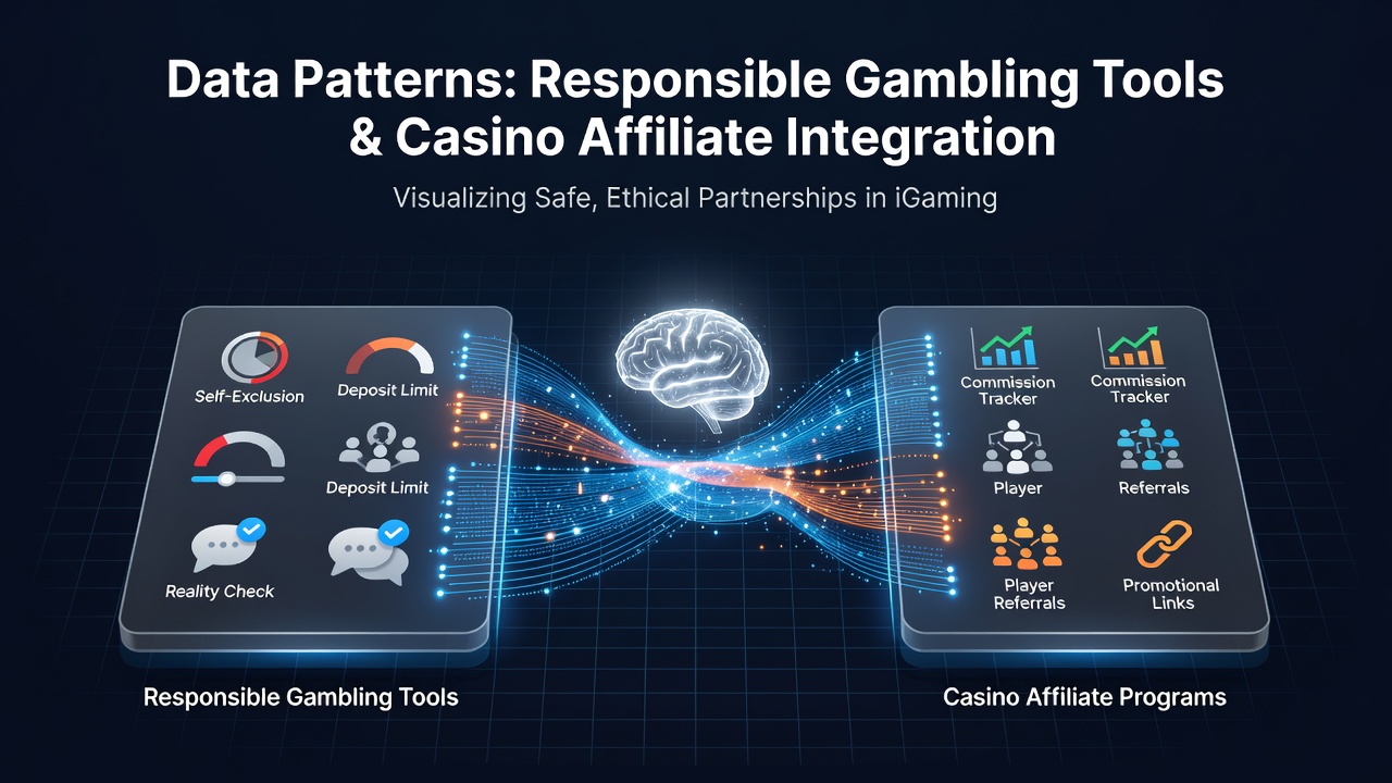 Dashboard displaying data analytics for responsible gambling integration in affiliate systems