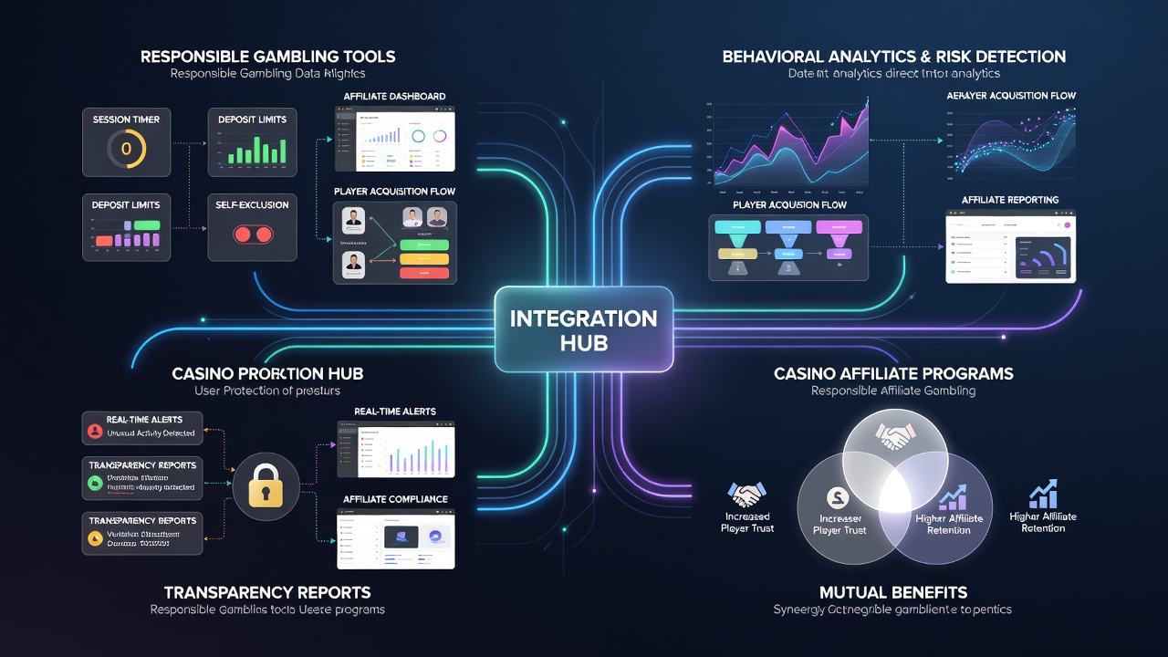 Analytics charts illustrating responsible gambling metrics shared between casinos and affiliate networks