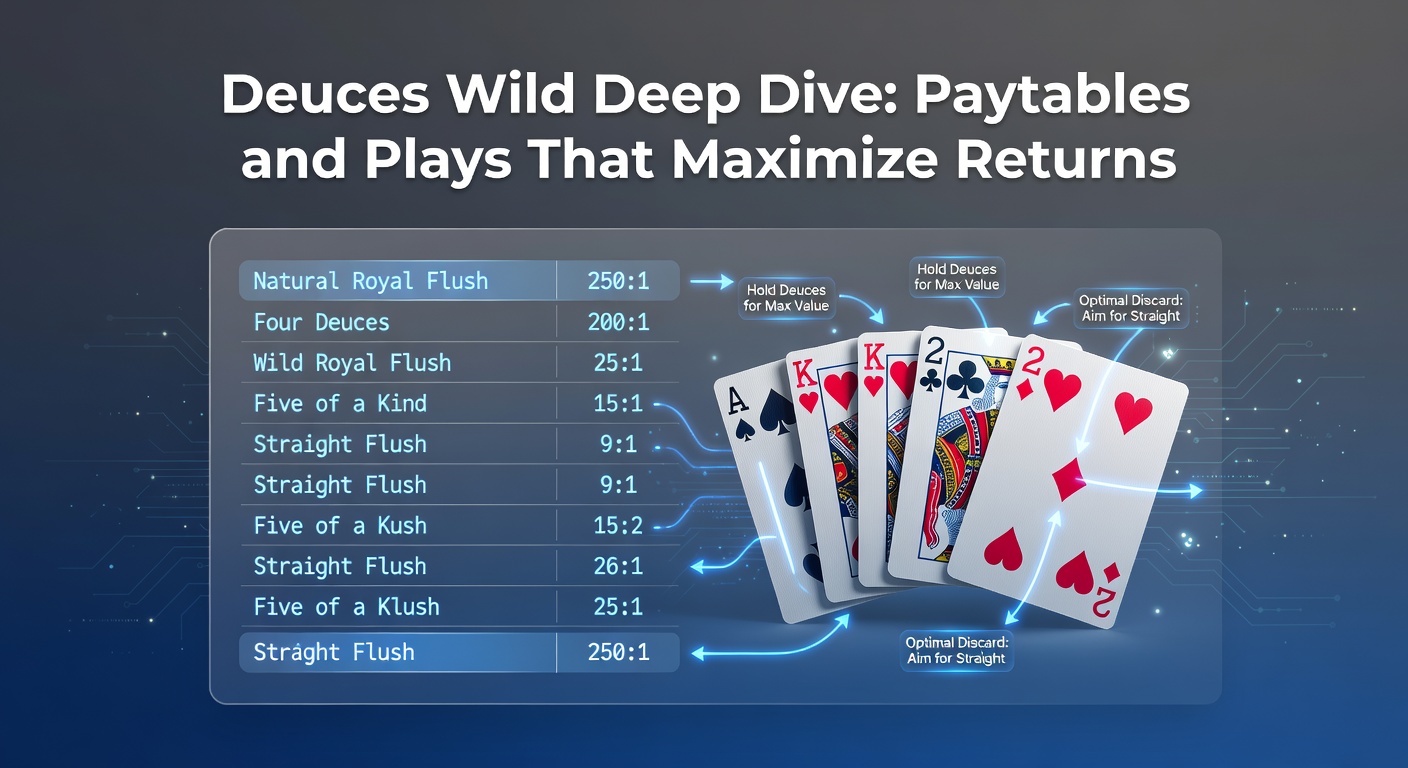Classic Deuces Wild video poker paytable displaying payouts for natural royal flush, five of a kind, and other hands