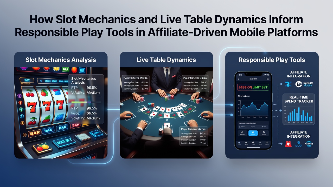 Mobile casino interface showing slot game with responsible play indicators overlaid on the screen