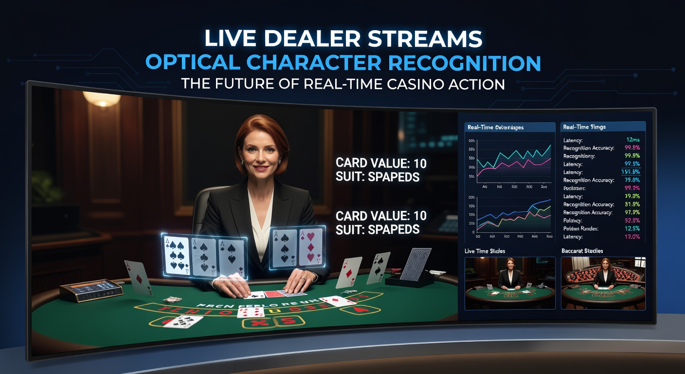 A live dealer at a blackjack table, with overlaid digital graphics showing real-time card recognition via OCR technology