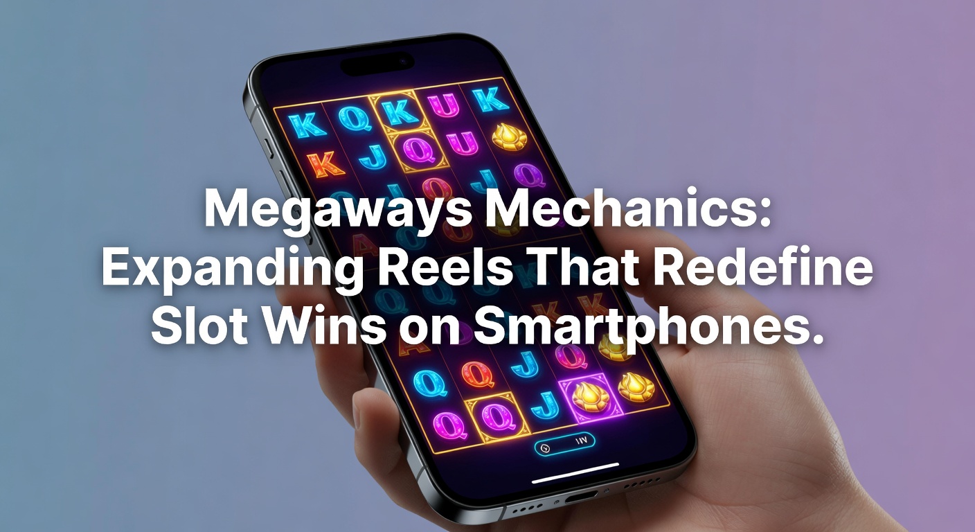 Smartphone displaying a Megaways slot in action, with expanding reels, cascading wins, and vibrant graphics optimized for mobile play