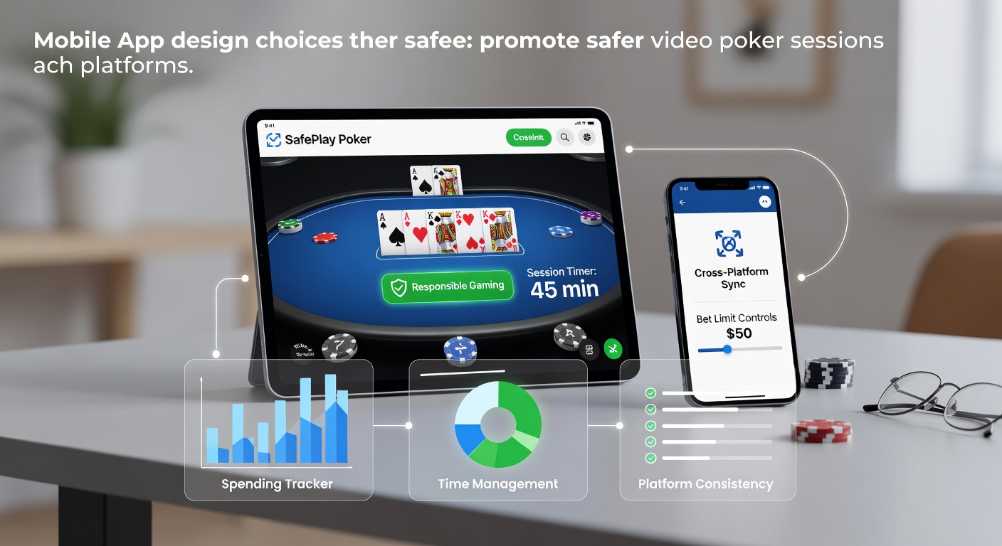 Mobile video poker app interface showing session timer and limit settings on a smartphone screen