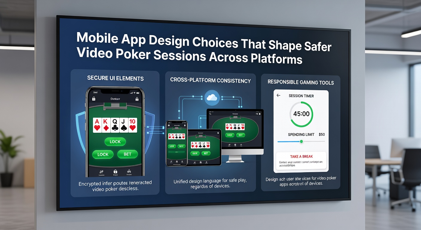 Close-up of video poker mobile app with reality check notification and responsible gaming menu options