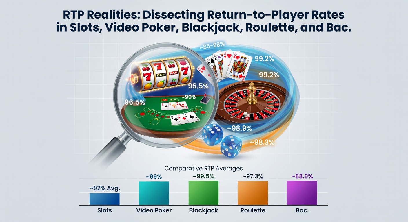 Close-up of video poker screen displaying royal flush payout alongside RTP calculation charts for blackjack and roulette