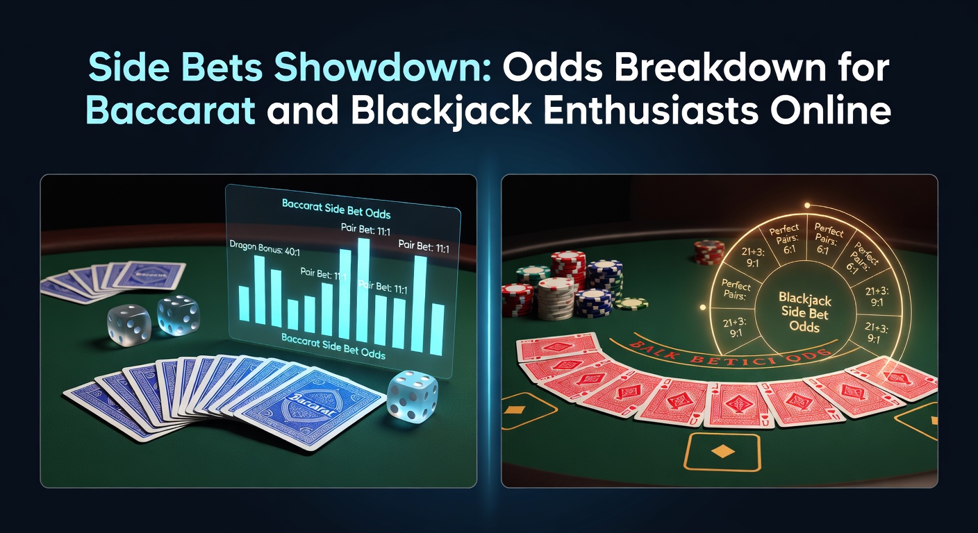 Digital table showing baccarat and blackjack cards with highlighted side bet options on an online casino interface